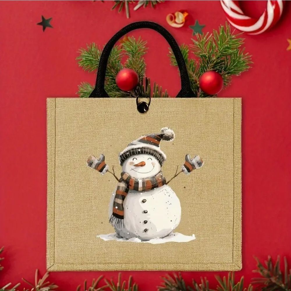 Festive Snowman Tote Bag - Tan - Picture 2 of 7